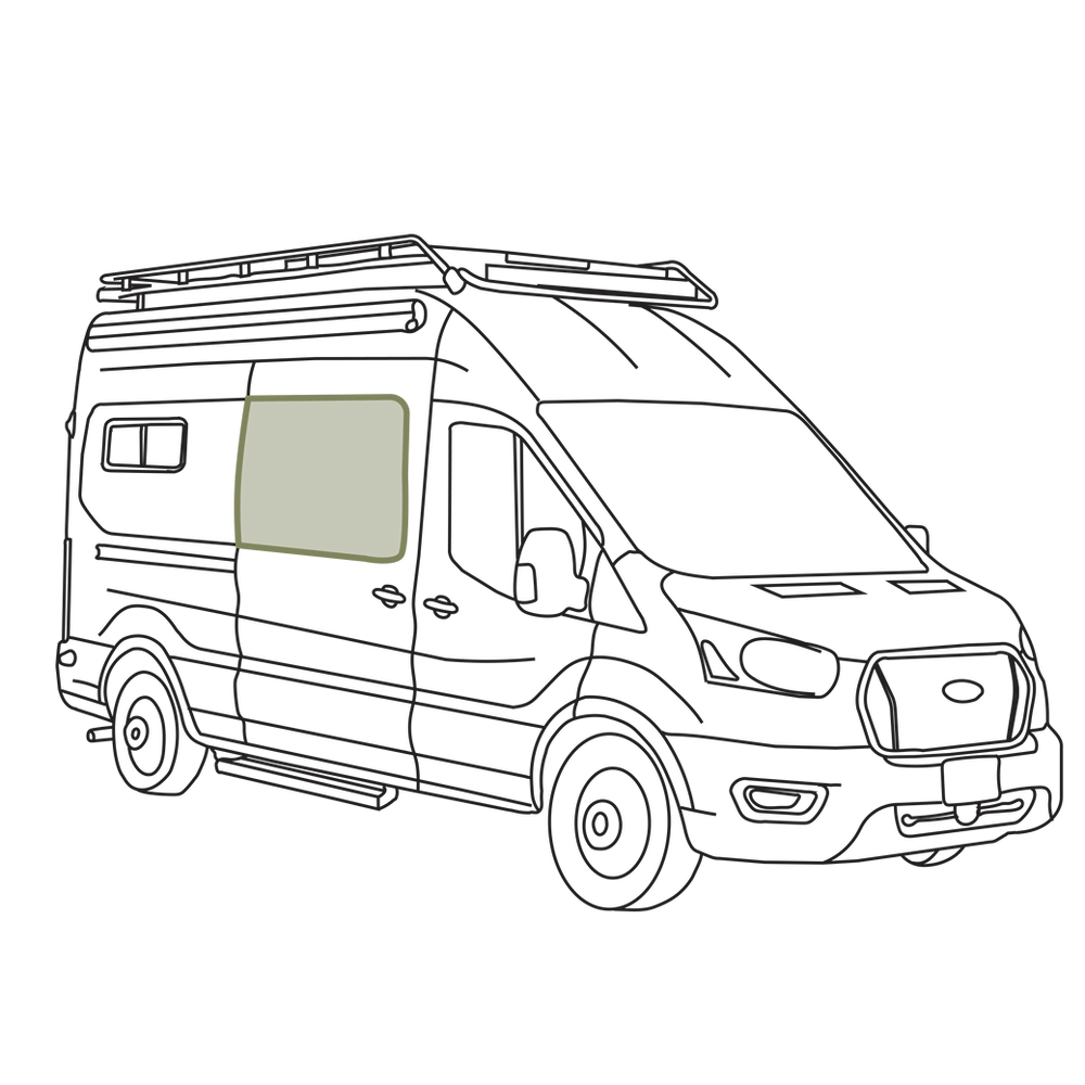 VanEssential Ford Transit Sliding Door Window Cover - Out There Vans, LLC